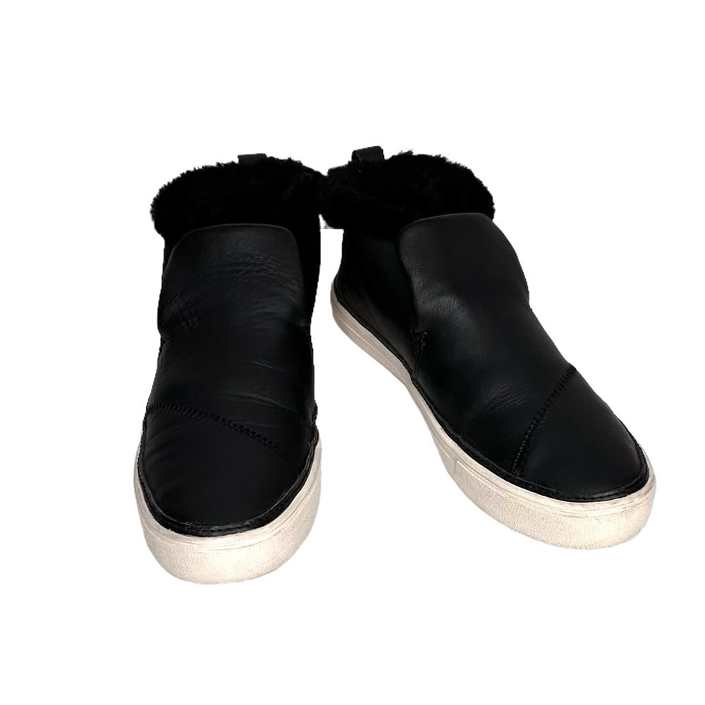 Tom’s Paxton Black Cow Leather Pull-on Sneaker Shoe Sz 7.5W